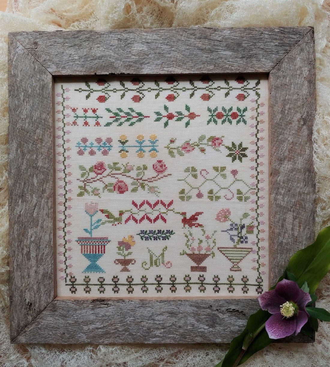 PDF INSTAND DOWNLOAD  "Manon's Garden", by Mojo Stitches  Counted Cross Stitch Pattern  Antique Reproduction Sampler  Pattern Only