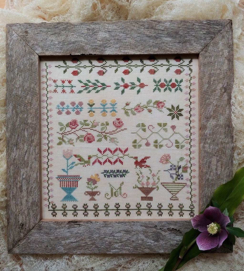 MOJO STITCHES "Manon's Garden", Counted Cross Stitch Pattern, Antique Reproduction Sampler, Fall Needlework Expo 2021, Pattern Only