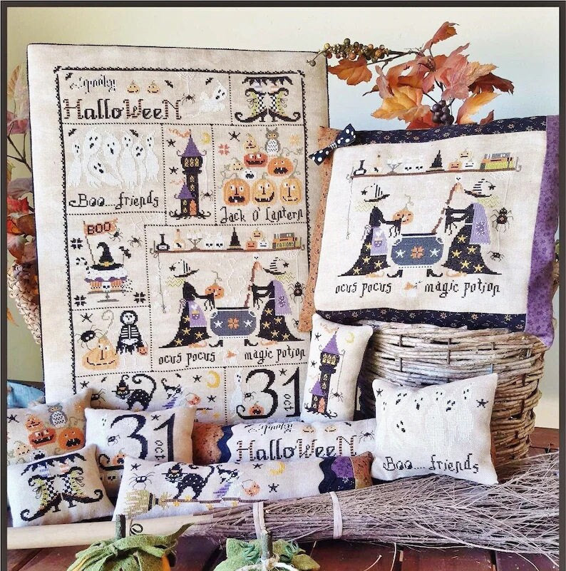 Crocette A Gogo  "Waiting For Halloween"  Counted Cross Stitch Chart  10 Patterns  Black Cat, Witches, Ghosts, Pattern Only