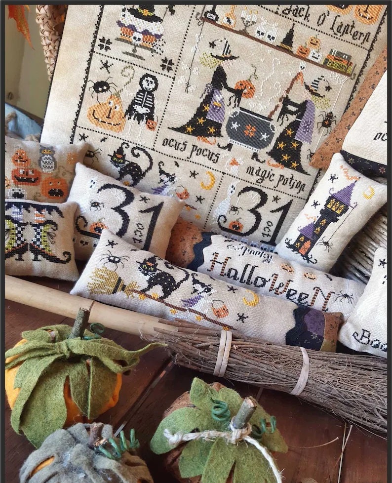 Crocette A Gogo  "Waiting For Halloween"  Counted Cross Stitch Chart  10 Patterns  Black Cat, Witches, Ghosts, Pattern Only