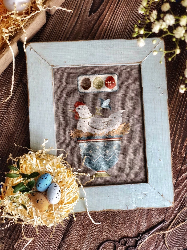 PDF INSTANT DOWNLOAD  Blue Bird Needleworks  "Easter Hen"  Counted Cross Stitch Pattern  Spring  Pattern Only