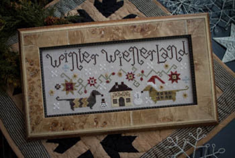 PLUM STREET SAMPLERS "Winter Wienerland"  Counted Cross Stitch Pattern  Winter, Dogs, Snowmen, Snowflakes, Doxie, Pattern Only