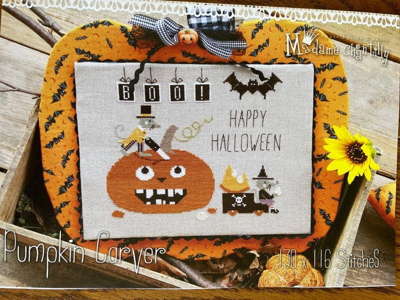 MADAME CHANTILLY "Pumpkin Carver" Counted Cross Stitch Pattern, Halloween, Pumpkin, Mice, Italy, Pattern Only