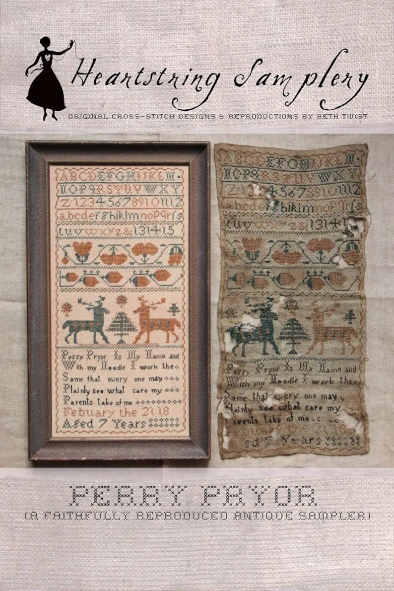 HEARTSTRING SAMPLERY "Perry Pryor" Counted Cross Stitch Pattern, Chart, Reproduced Antique Sampler, Needlework Expo Fall 2021, Pattern Only