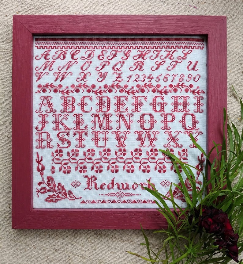 PDF INSTANT DOWNLOAD  "Redwork Sampler"  by Mojo Stitches   Counted Cross Stitch Pattern  An Adapted Antique Reproduction  Pattern Only