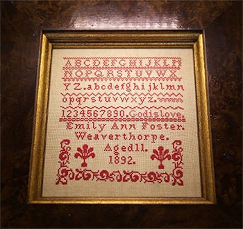 Hands Across The Sea Samplers "EMILY ANN FOSTER 1892" An English School Girl Sampler, Cross Stitch Booklet, Reproduction, Pattern Only