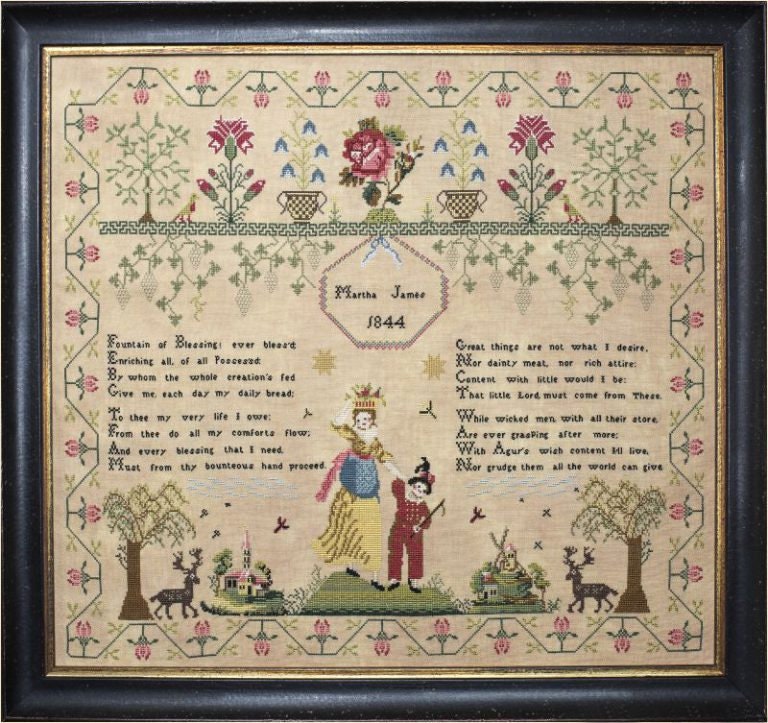 Hands Across The Sea Samplers "MARTHA JAMES 1844" An English School Girl Sampler, Cross Stitch Pattern, Reproduction, Pattern Only