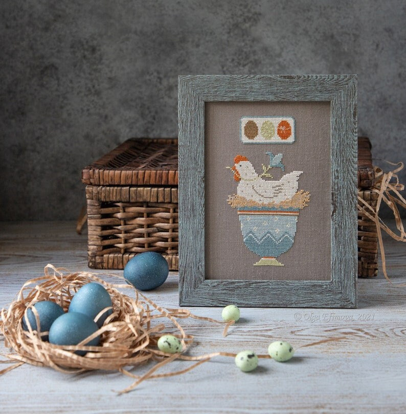 PDF INSTANT DOWNLOAD  Blue Bird Needleworks  "Easter Hen"  Counted Cross Stitch Pattern  Spring  Pattern Only