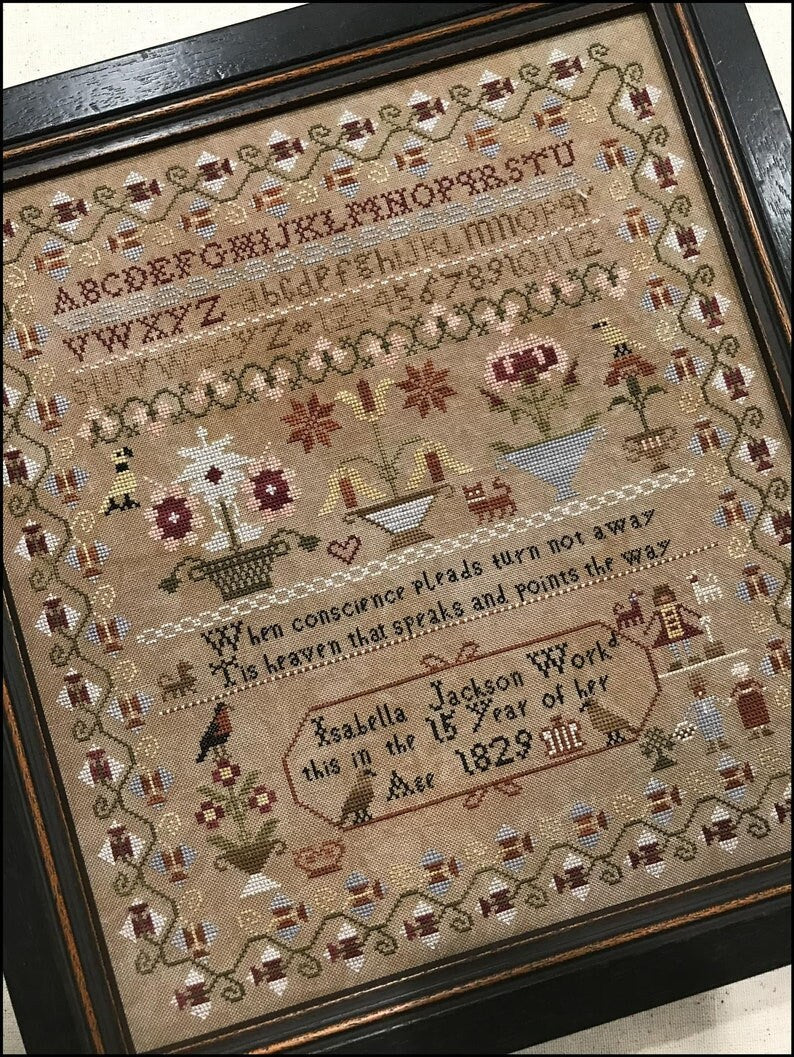 The SCARLETT HOUSE "Isabella Jackson 1829"  Counted Cross Stitch Pattern  Sampler, Chart, Pattern Only