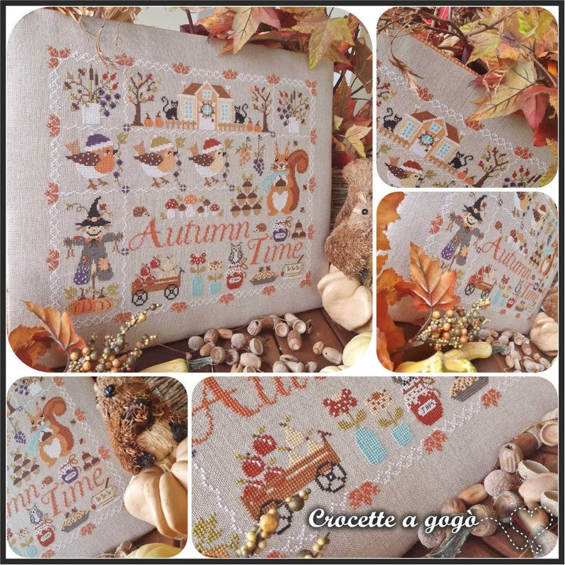 Crocette A Gogo    "Autumn Time"  Counted Cross Stitch Pattern  Fall, Scarecrow, Pumpkins, Squirrel, Paper Pattern