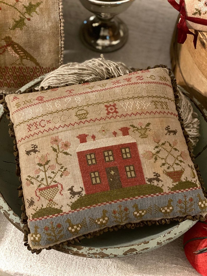 STACY NASH PRIMITIVES "Rose Cottage Sampler Pinkeep" Counted Cross Stitch Pattern, Fall Needlework Expo 2021, Pattern Only