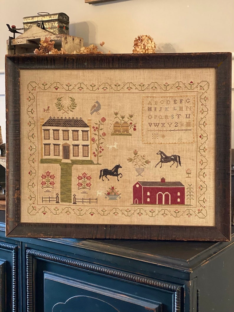 STACY NASH "The Stables at Hollyberry Farm Sampler" Counted Cross Stitch Pattern, Red Barn, Horses, Alphabet, Bee Skep, Pattern Only