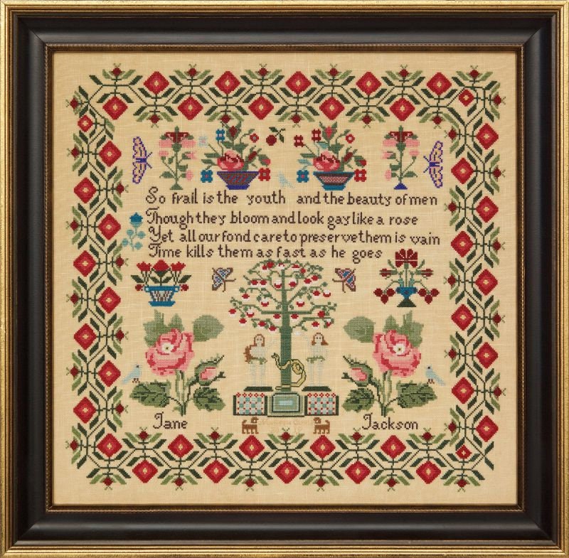 Hands Across The Sea Samplers "Jane Jackson c. 1820~40" Counted Cross Stitch Pattern, Booklet, Reproduction English Sampler, Pattern Only