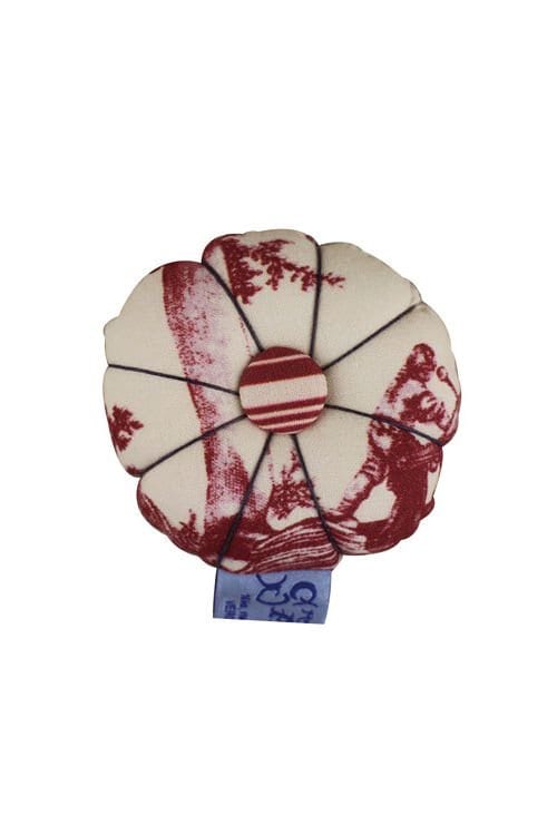 MAISON SAJOU Fabric Pin Cushion ~ Toile de Jouy bordeaux fabric Pincushion, hand made in France