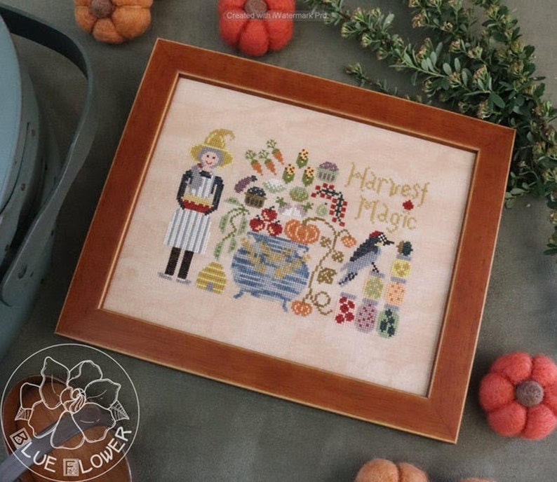 THE BLUE FLOWER "Harvest Magic" Counted Cross Stitch Pattern by Jeannine McGowan, Fall Needlework Expo 2021, Pattern Only
