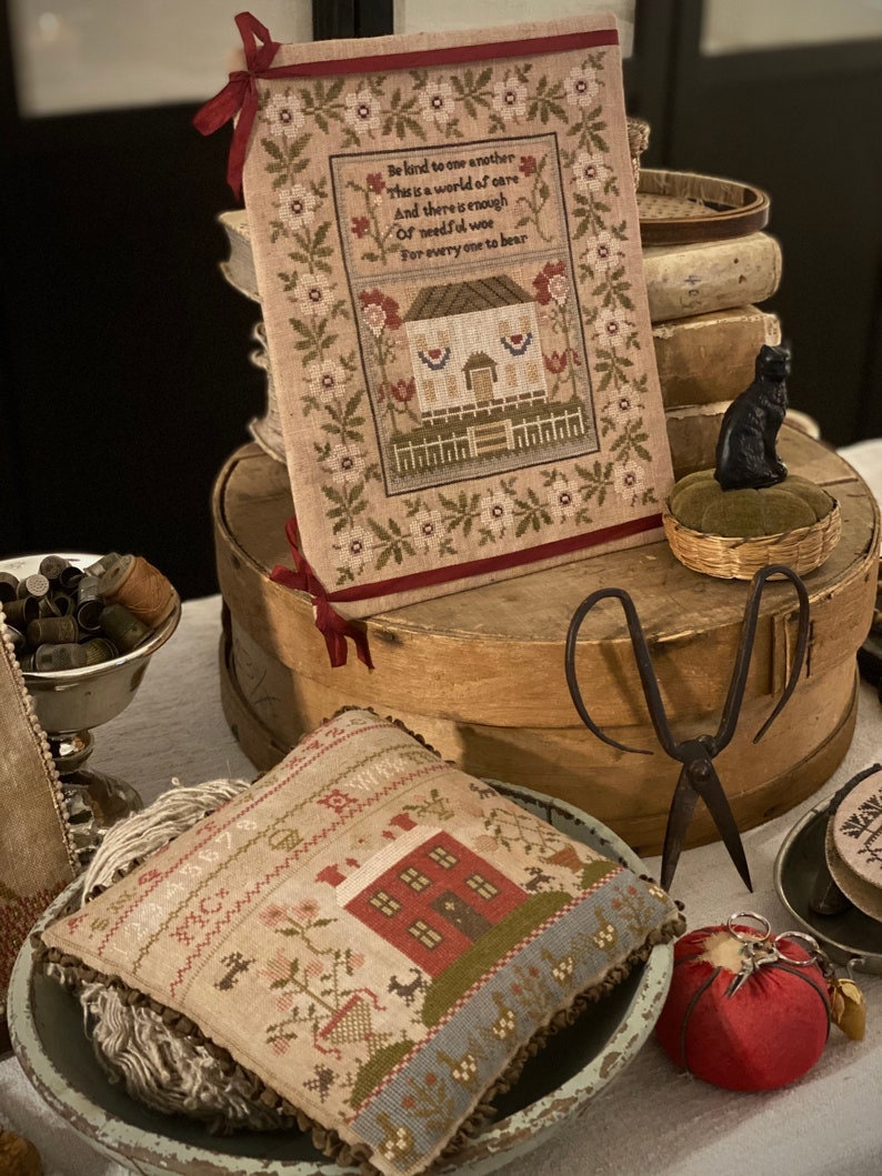 STACY NASH PRIMITIVES "Rose Cottage Sampler Pinkeep" Counted Cross Stitch Pattern, Fall Needlework Expo 2021, Pattern Only