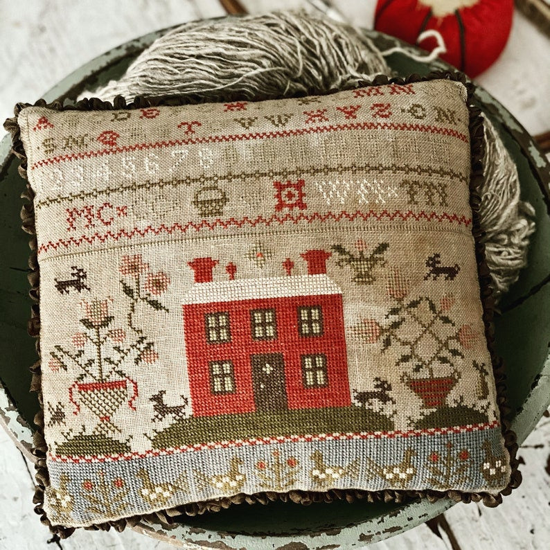 STACY NASH PRIMITIVES "Rose Cottage Sampler Pinkeep" Counted Cross Stitch Pattern, Fall Needlework Expo 2021, Pattern Only