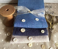 ROVARIS Hand Dyed Linen - 32 Ct "Tris Cut" 3 Pieces (mix blue shown), Size 7x16 ea., Made in Italy