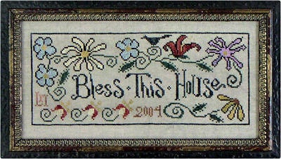 LA~D~DA "Bless This House"  Counted Cross Stitch Pattern  Chart, Flower Border, Pattern Only