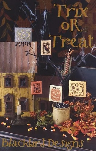 TRIX Or TREAT by Blackbird Designs  Re-Release  In Stock  Counted Cross Stitch Pattern  Halloween, Autumn, Leaflet Chart Paper Pattern
