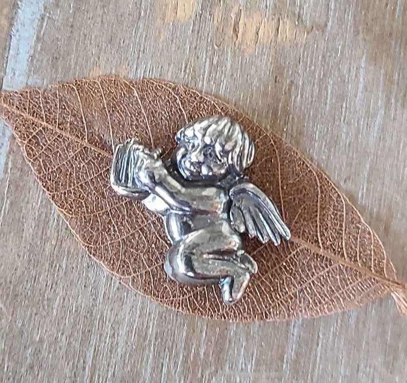MICHELLE INK DESIGNS "Needle Minder ~ Adorable Cherub" Reclaimed Silver, Rare Earth Magnet, Hand Crafted
