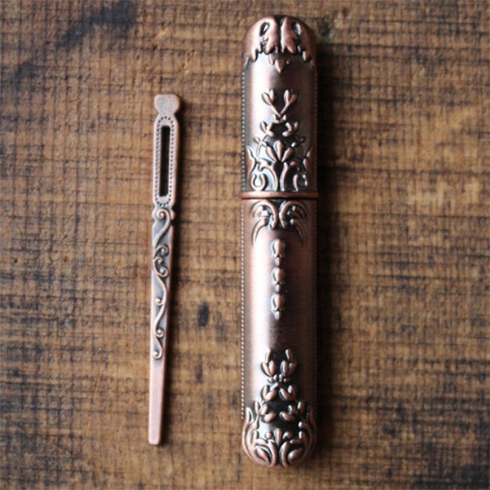 NNK PRESS "Botanical Garden Needle Case" Antique Copper Finish, Metal Case