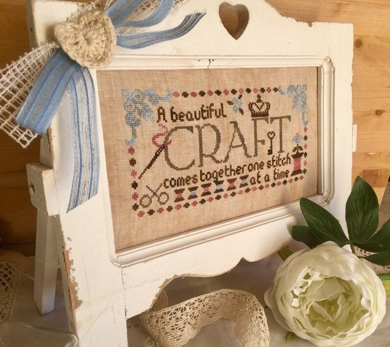 ROVARIS "A Beautiful Craft" Counted Cross Stitch Pattern (Includes Charm Too!), Paper Pattern