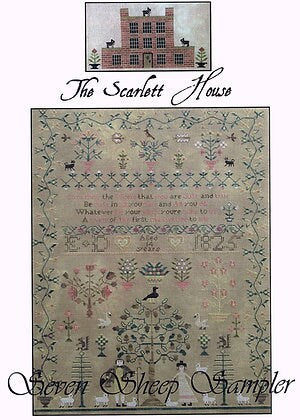 The SCARLETT HOUSE "Seven Sheep Sampler"  Counted Cross Stitch Pattern  Reproduction Sampler, Beautiful!, Pattern Only