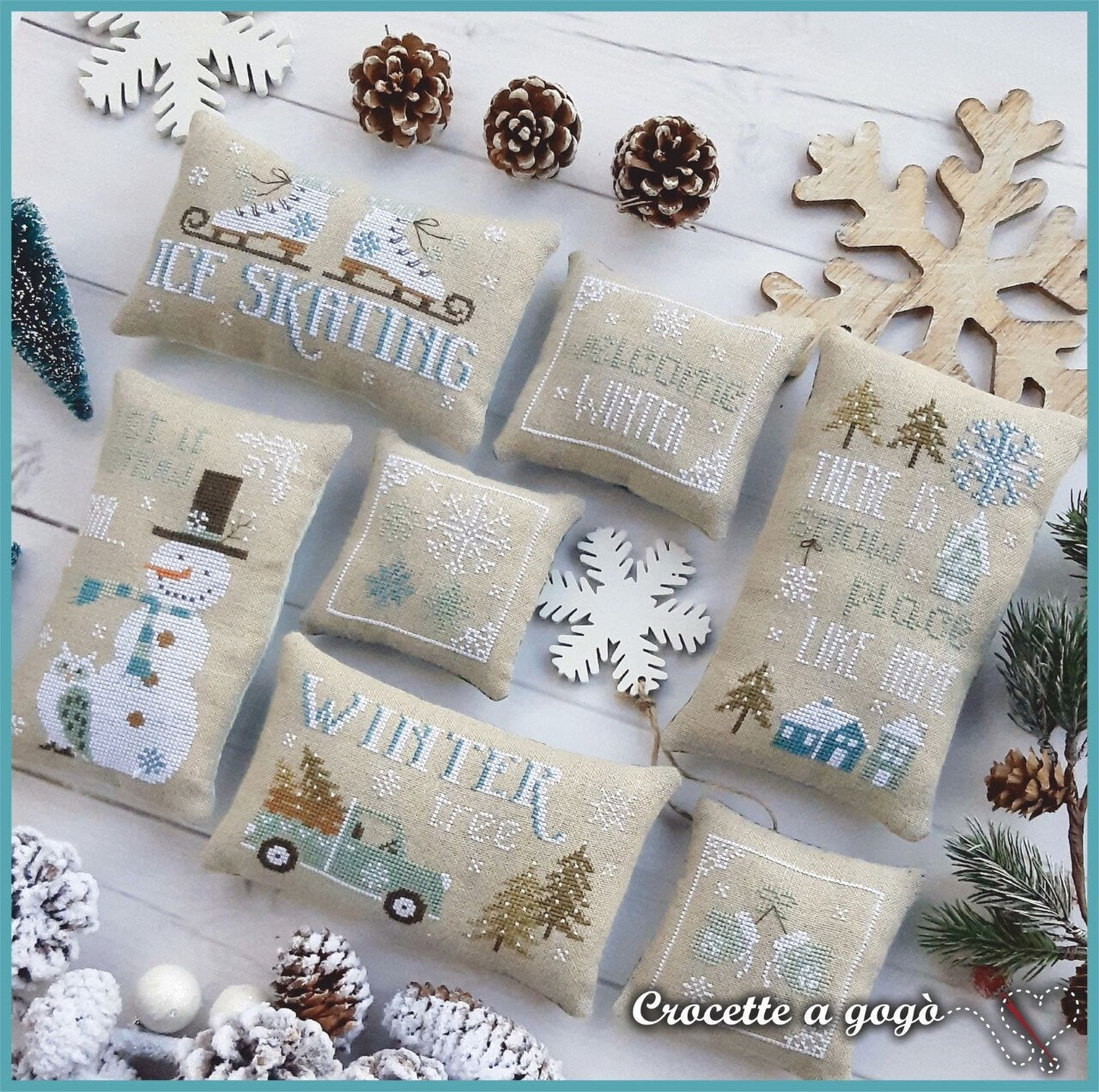 Crocette A Gogo  "Winter Joy"  Counted Cross Stitch Pattern  7-Patterns  Snowmen  Snowflakes  Winter  Paper Pattern