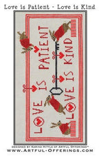 ARTFUL OFFERINGS "Love is Patient ~ Love is Kind" Counted Cross Stitch Pattern, Bunnies, Red Hearts, Valentines Day, Pattern Only