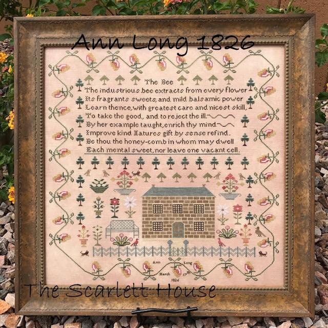 The SCARLETT HOUSE "Ann Long 1826"  Counted Cross Stitch Pattern  Reproduction Sampler, Pattern Only