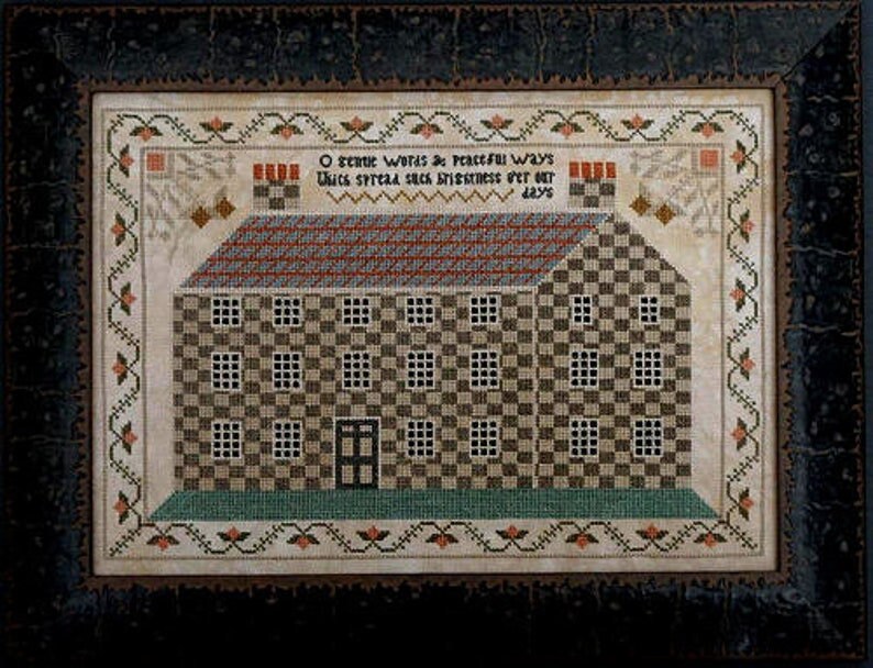 LA~D~DA "A Fine House Indeed"  Counted Cross Stitch Pattern  Chart, Primitive Style Sampler, Paper Pattern