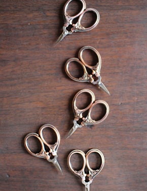 Mini Embroidery Scissors by NNK PRESS, Snips, Stainless Steel Blades, 2 1/2" Antique Copper or Antique Gold Embroidery Scissors