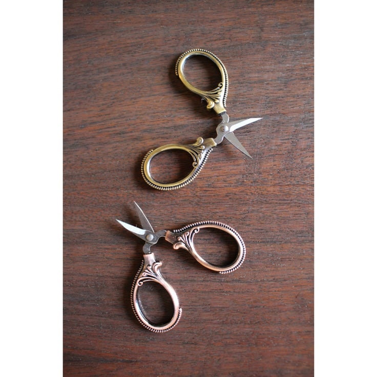 Mini Embroidery Scissors by NNK PRESS, Snips, Stainless Steel Blades, 2 1/2" Antique Copper or Antique Gold Embroidery Scissors