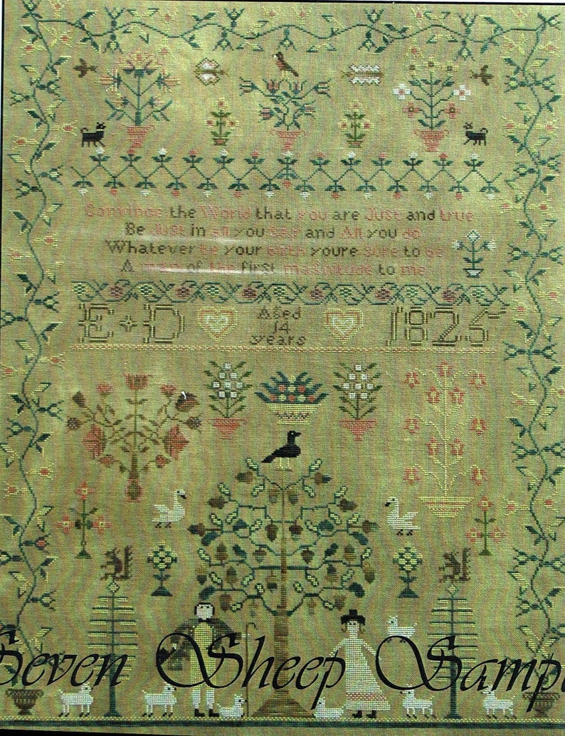 The SCARLETT HOUSE "Seven Sheep Sampler"  Counted Cross Stitch Pattern  Reproduction Sampler, Beautiful!, Pattern Only