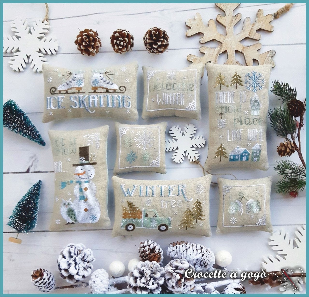 Crocette A Gogo  "Winter Joy"  Counted Cross Stitch Pattern  7-Patterns  Snowmen  Snowflakes  Winter  Paper Pattern
