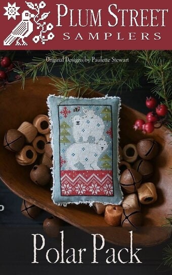 PLUM STREET Counted Cross Stitch Pattern, "Polar Pack", Polar Bears, Pillow Tuck, Fair Isle Sweater Pattern, Pattern Only