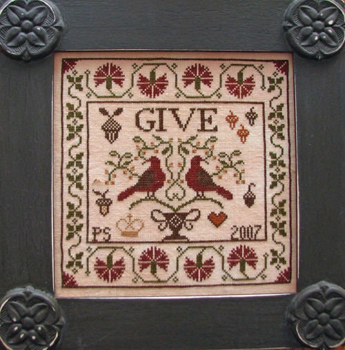 PLUM STREET SAMPLERS "Give" counted cross stitch pattern, chart, red birds, Pattern Only