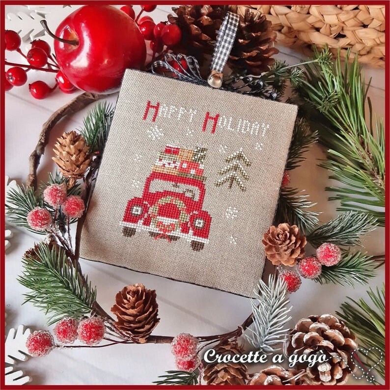 Crocette A Gogo  "Christmas Vintage Series #2 - Auto"  Counted Cross Stitch Pattern  Monthly Series, Paper Pattern