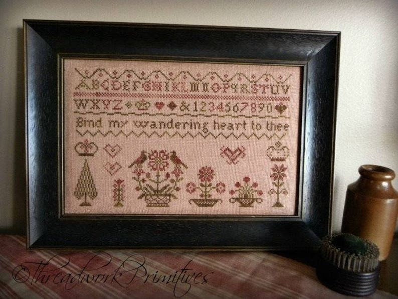 THREADWORK PRIMITIVES  "Wandering Heart"  Counted Cross Stitch Pattern  Chart  Sampler  Primitive  Pattern Only