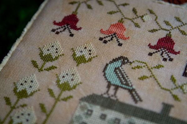 PLUM STREET SAMPLERS "Cotton Bird"  Counted Cross Stitch Pattern  Cotton Plants, Floral Vine, Paper Pattern