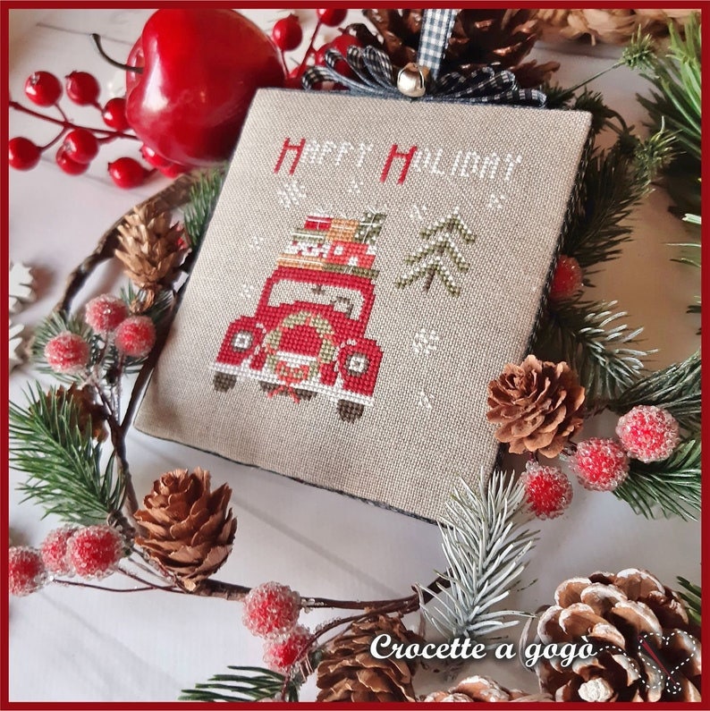 Crocette A Gogo  "Christmas Vintage Series #2 - Auto"  Counted Cross Stitch Pattern  Monthly Series, Paper Pattern