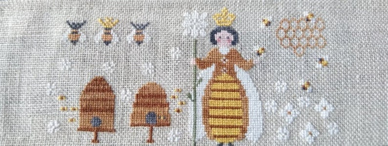 COULEUR D'ETOILE "Bee Happy" Counted Cross Stitch Pattern, Bees, Bee Skeps, Queen Bee, Made in France