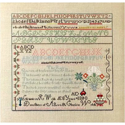 QUEENSTOWN SAMPLER DESIGNS "Clemonteen Welch" Counted Cross Stitch Pattern, Chart, Reproduction Sampler, Pattern Only