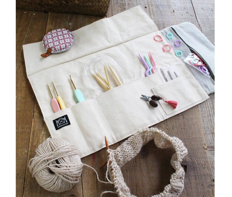 COHANA “Waxed Canvas Tool Roll of Mikawa Momen Waxed Canvas Fabric, Pockets & Zippered Storage, Fold-Up Tool Case, Made In Japan