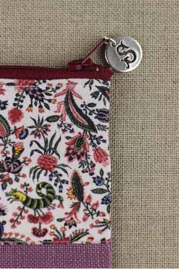 MAISON SAJOU Linen and Cotton Pouch ~ Minature Coquecigrues Fabric with Thyme Linen ~ hand made in France