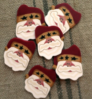 JUST ANOTHER BUTTON Company "Santa Buttons" Christmas, Package of 6 Button Embellishments, 1 1/4", Handcrafted NH1043A