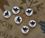 JUST ANOTHER BUTTON Company ~ Black Sampler Bird Buttons" Package of 6 Button Embellishments, 1/2", Handcrafted SC1056S
