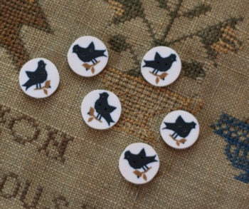 JUST ANOTHER BUTTON Company ~ Black Sampler Bird Buttons" Package of 6 Button Embellishments, 1/2", Handcrafted SC1056S