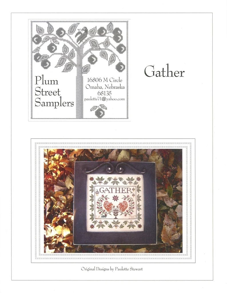 PLUM STREET SAMPLERS "Gather"  Counted Cross Stitch Pattern  Chart, Squirrels, Pattern Only